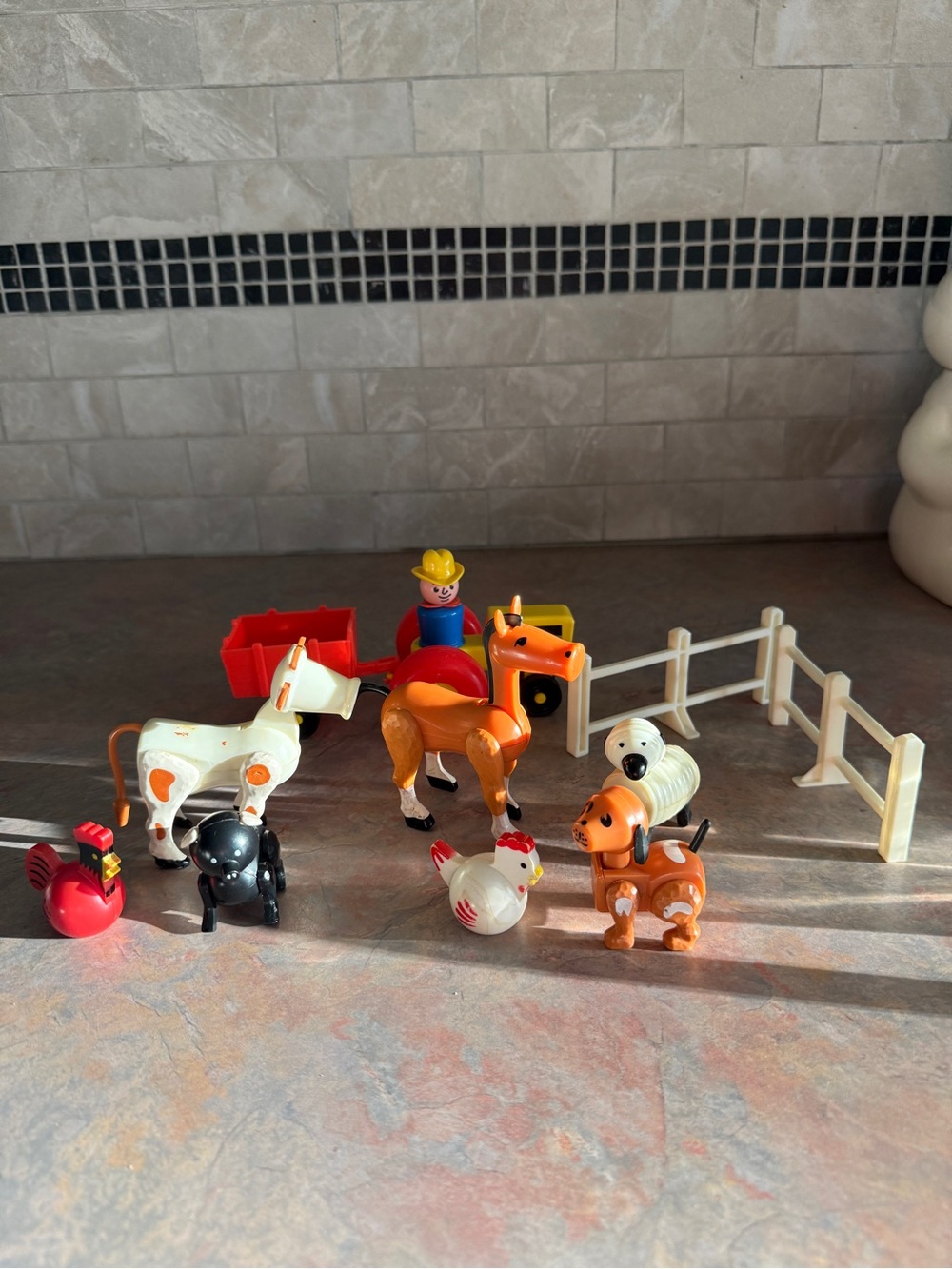 Vtg Fisher Price Little People Farm Animals Tractor Figures Fence Lot